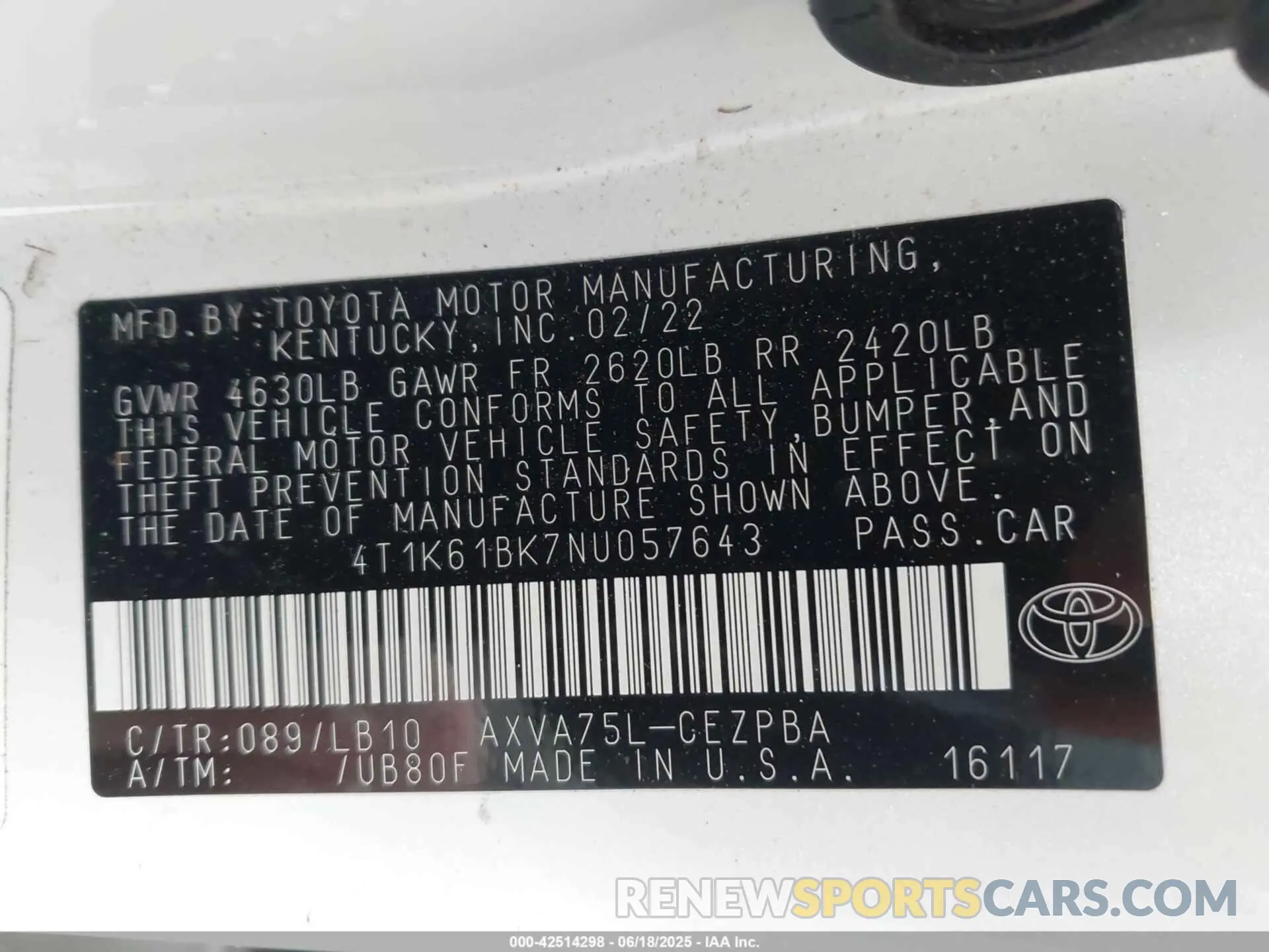 9 Photograph of a damaged car 4T1K61BK7NU057643 TOYOTA CAMRY 2022