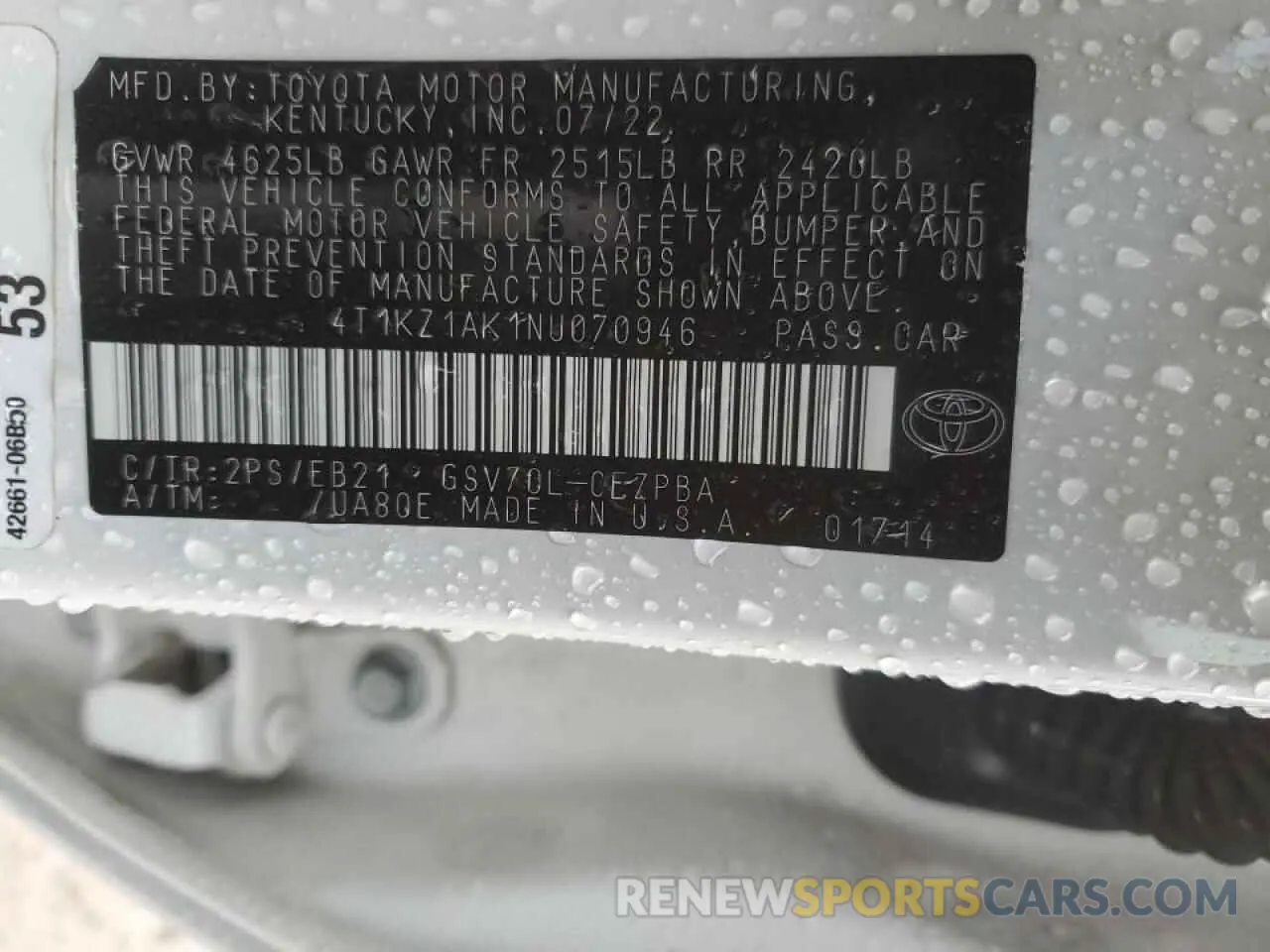 14 Photograph of a damaged car 4T1KZ1AK1NU070946 TOYOTA CAMRY 2022