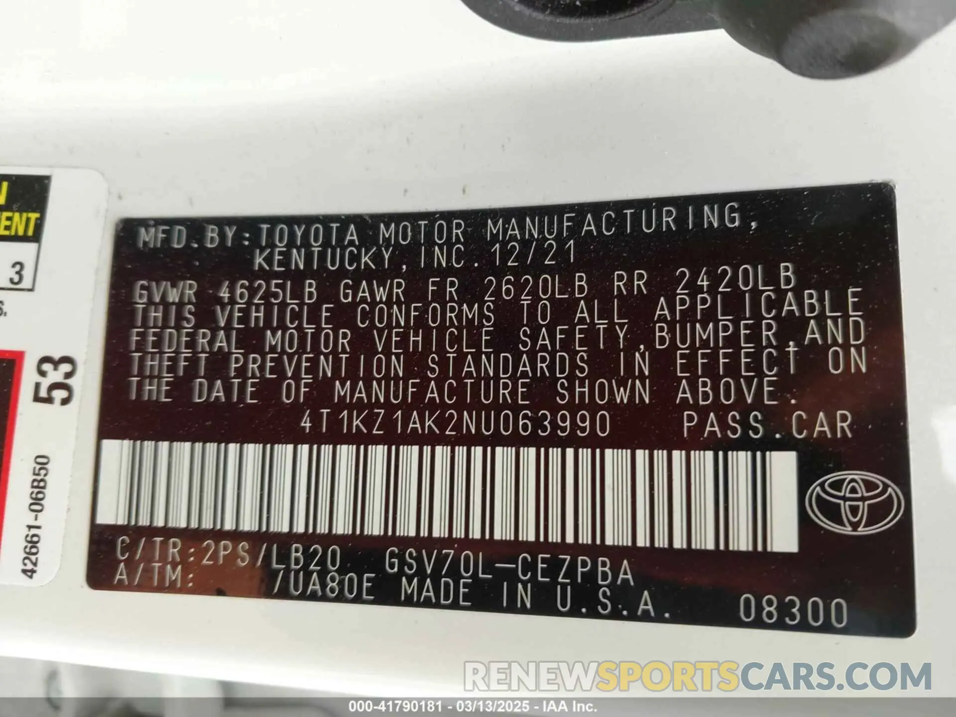 9 Photograph of a damaged car 4T1KZ1AK2NU063990 TOYOTA CAMRY 2022