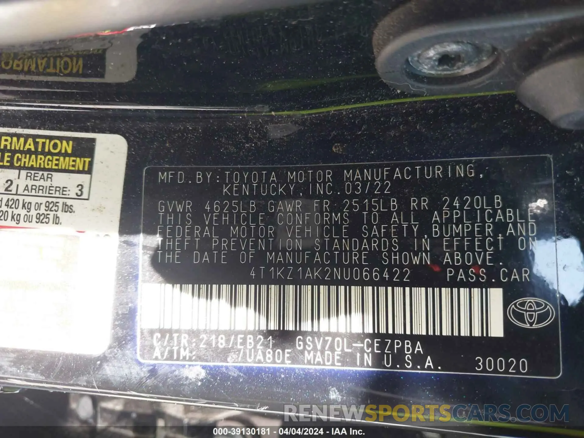 9 Photograph of a damaged car 4T1KZ1AK2NU066422 TOYOTA CAMRY 2022