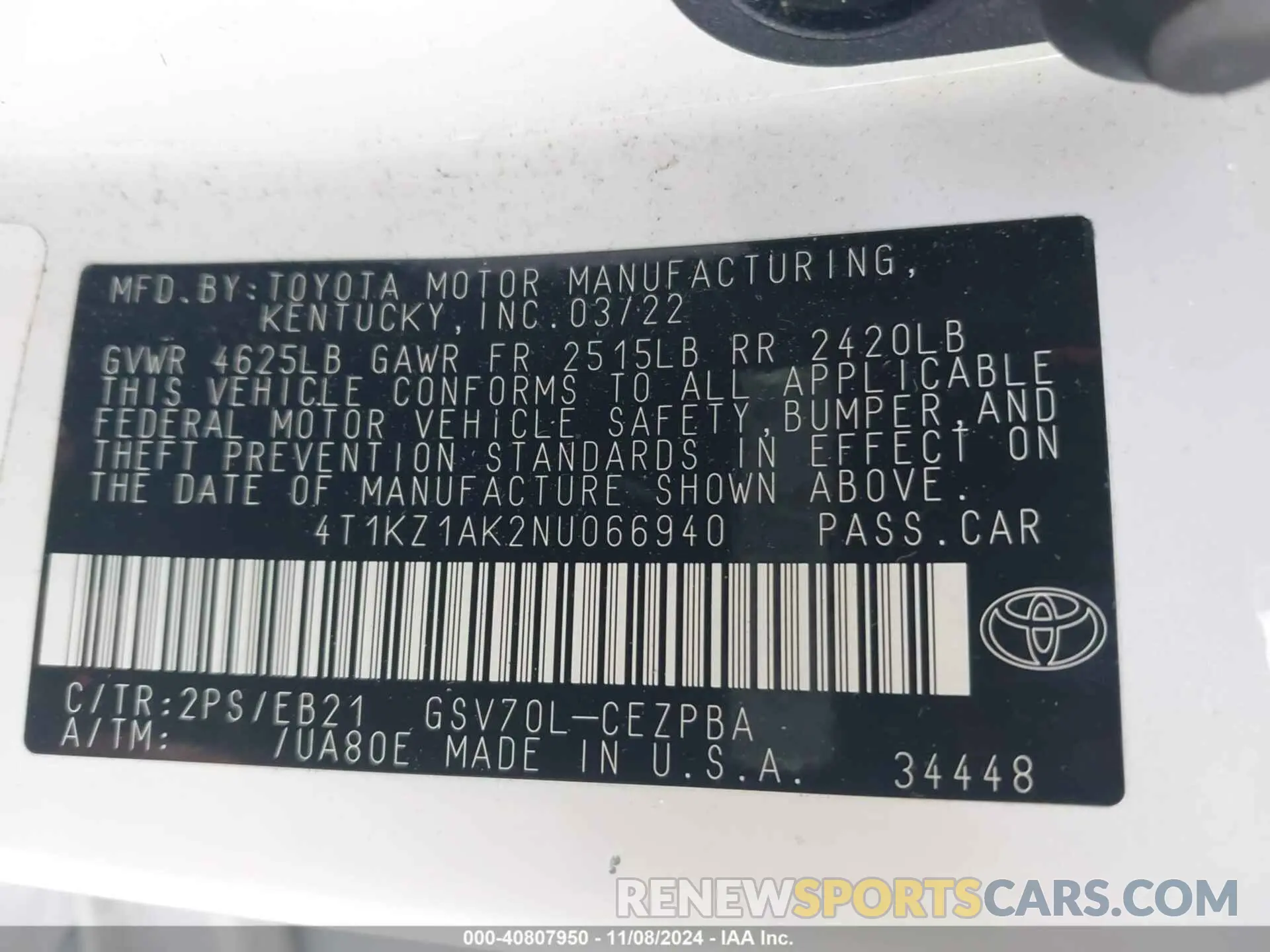 9 Photograph of a damaged car 4T1KZ1AK2NU066940 TOYOTA CAMRY 2022