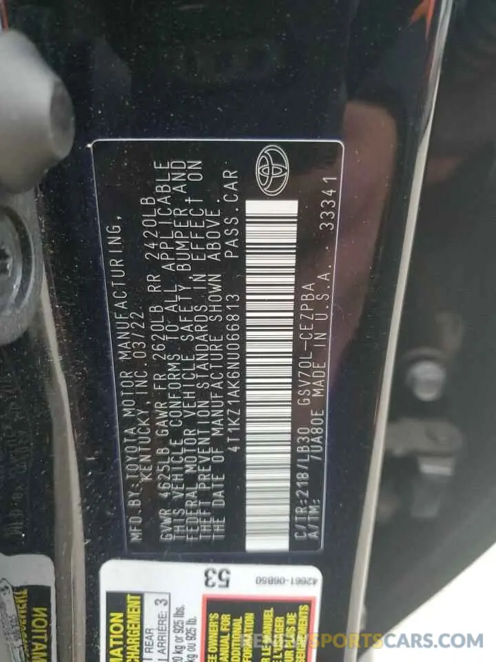 14 Photograph of a damaged car 4T1KZ1AK6NU066813 TOYOTA CAMRY 2022
