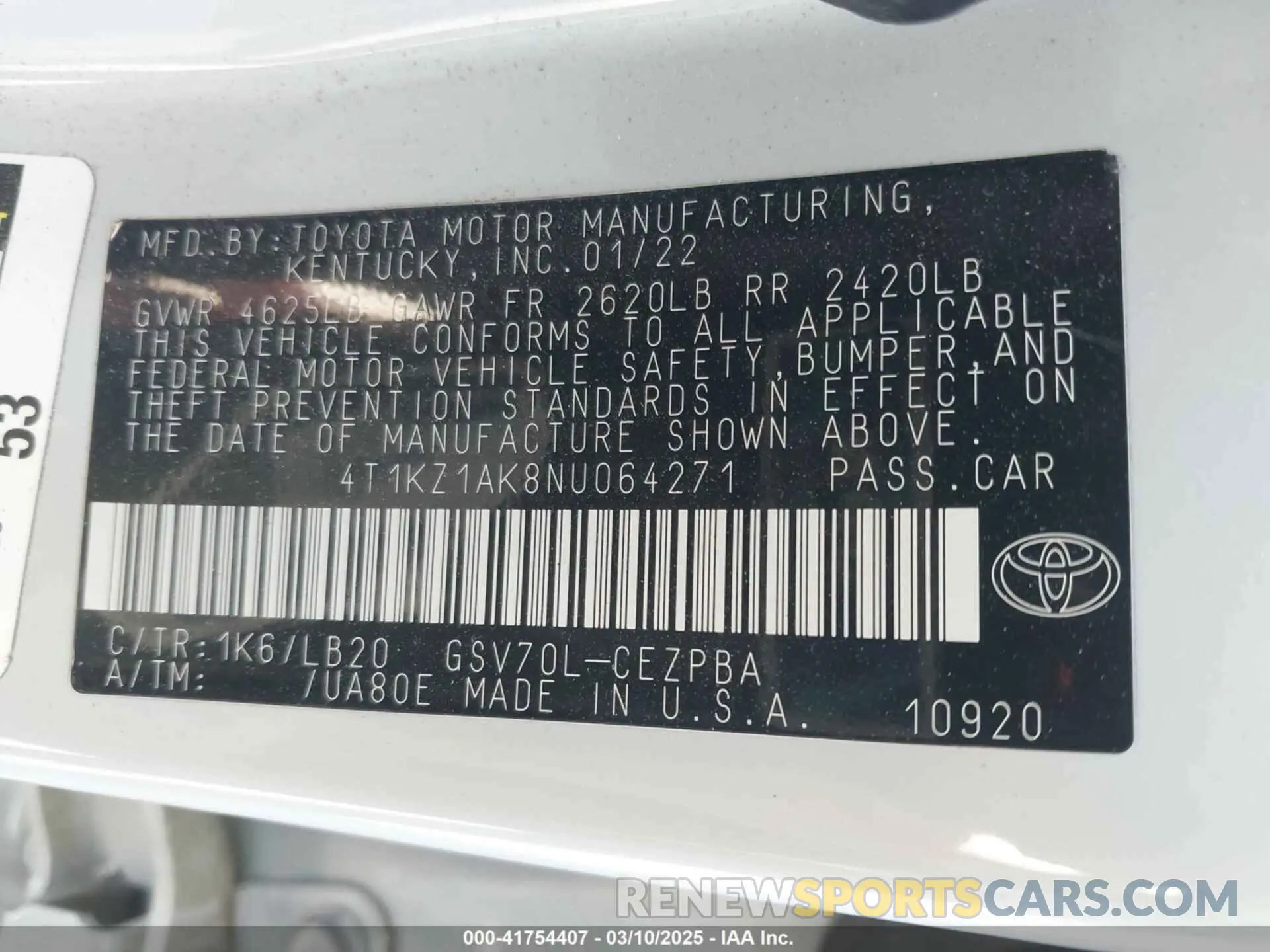 9 Photograph of a damaged car 4T1KZ1AK8NU064271 TOYOTA CAMRY 2022