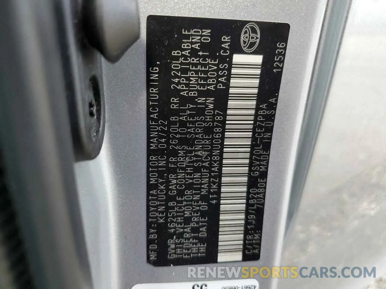 12 Photograph of a damaged car 4T1KZ1AK8NU068787 TOYOTA CAMRY 2022