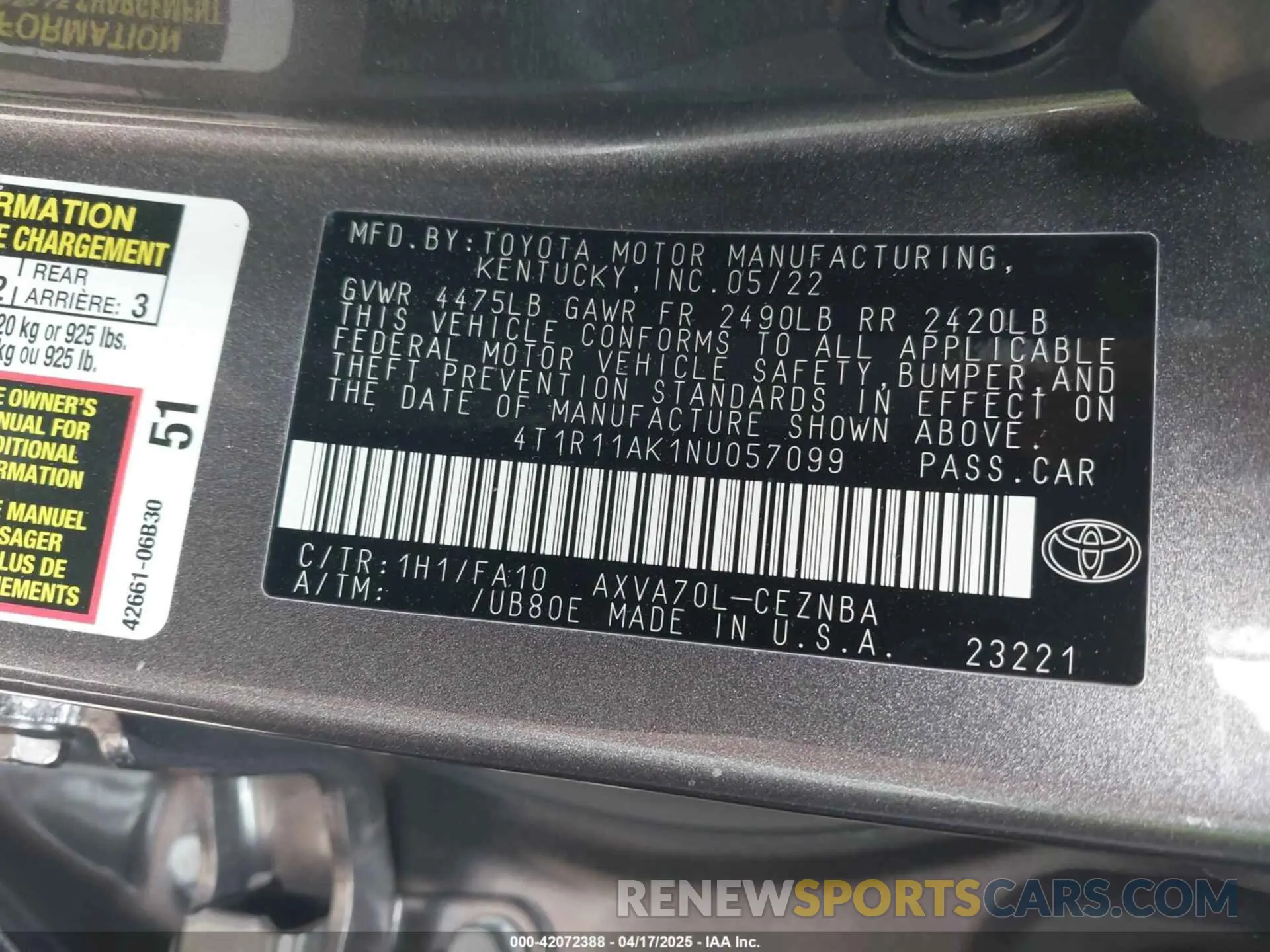 9 Photograph of a damaged car 4T1R11AK1NU057099 TOYOTA CAMRY 2022