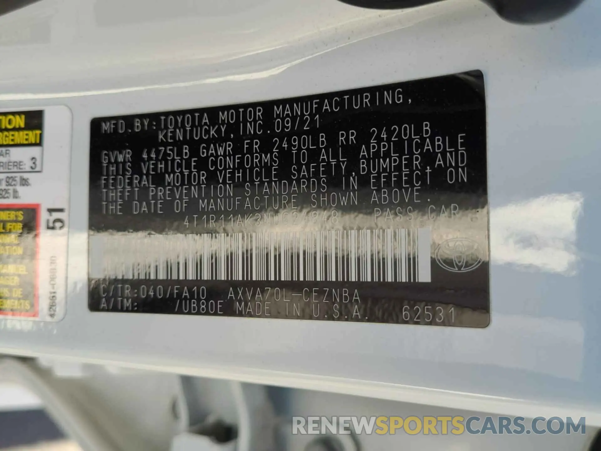 1 Photograph of a damaged car 4T1R11AK3NU624848 TOYOTA CAMRY 2022