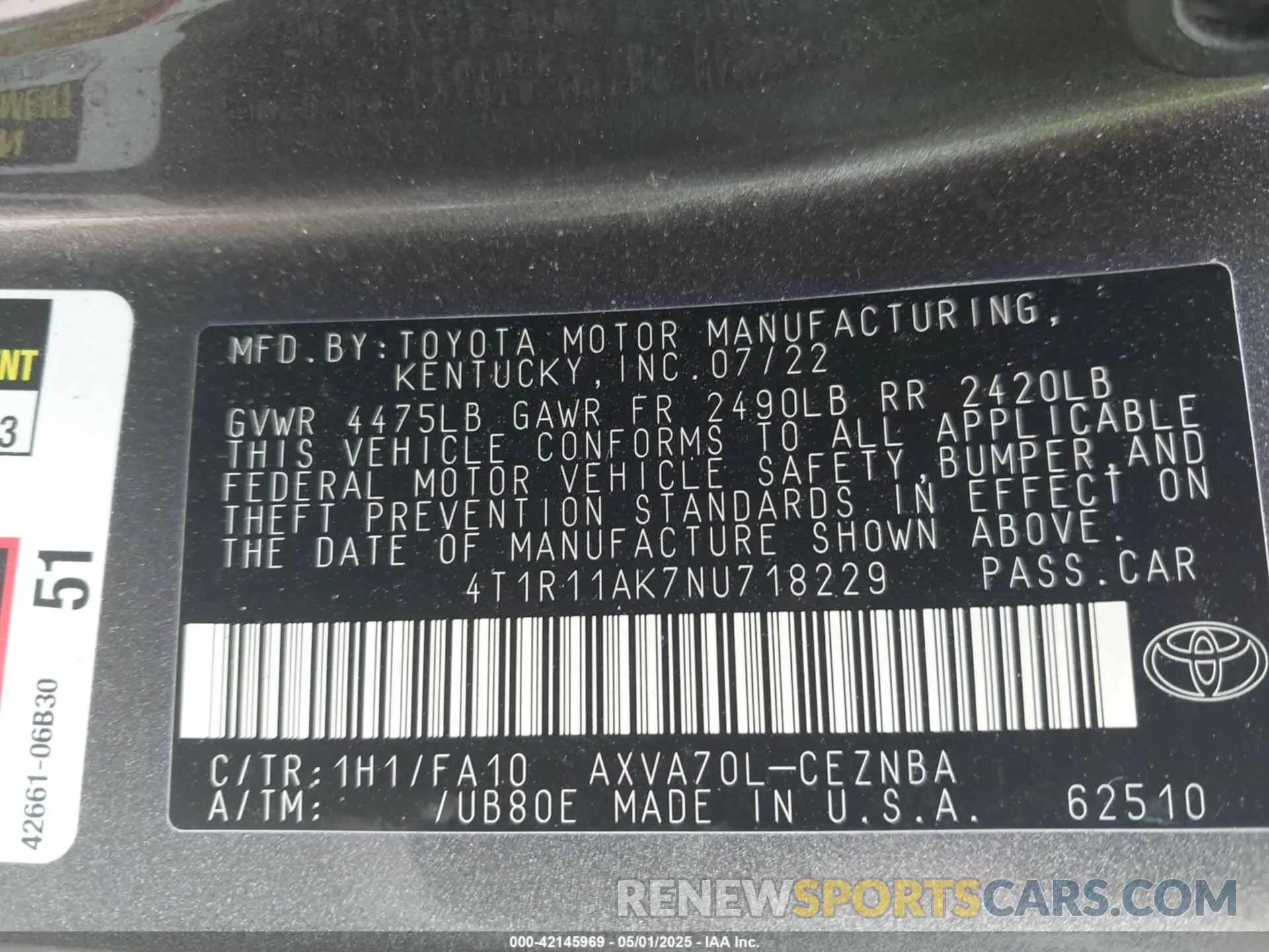 9 Photograph of a damaged car 4T1R11AK7NU718229 TOYOTA CAMRY 2022