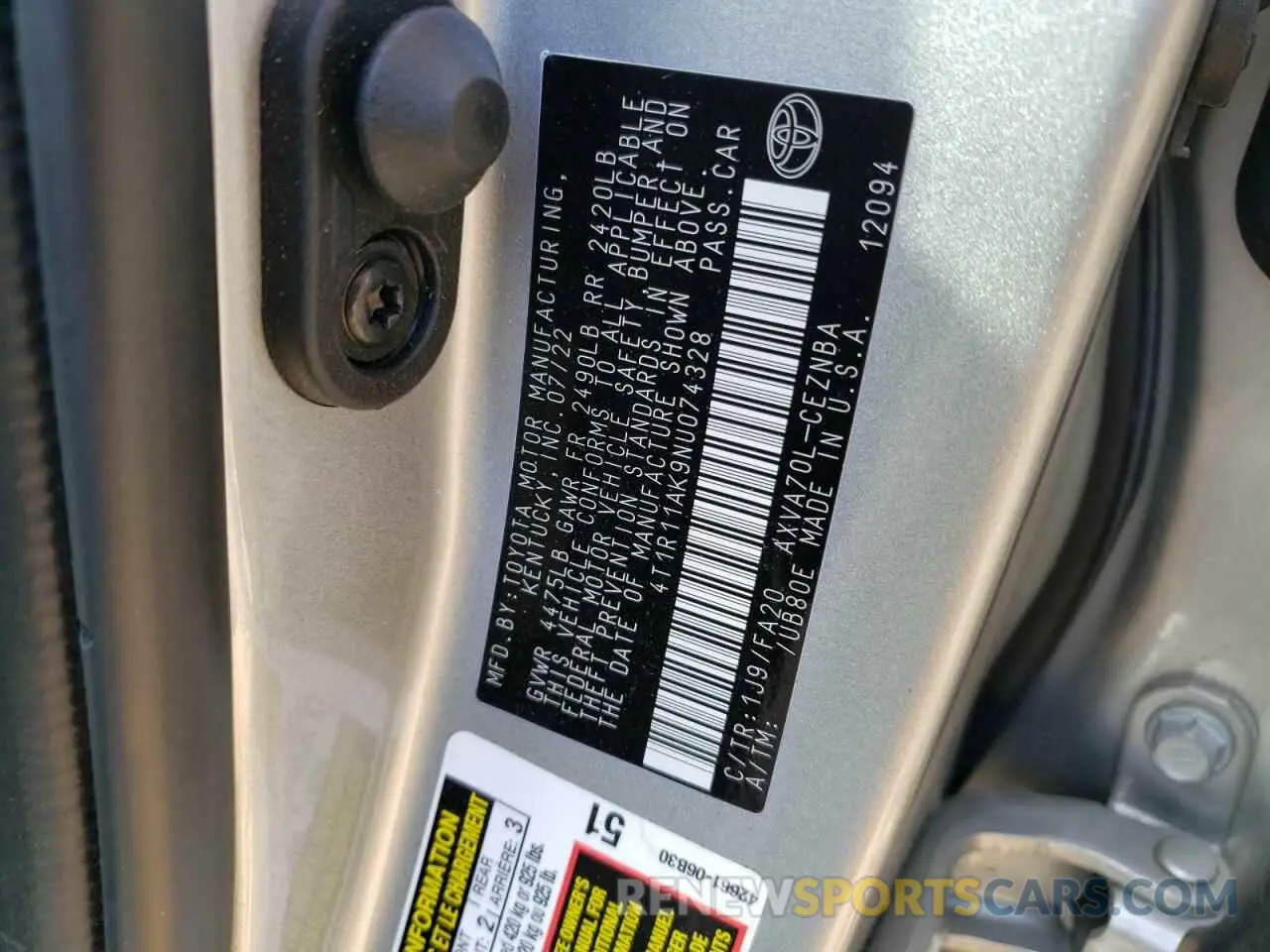 14 Photograph of a damaged car 4T1R11AK9NU074328 TOYOTA CAMRY 2022