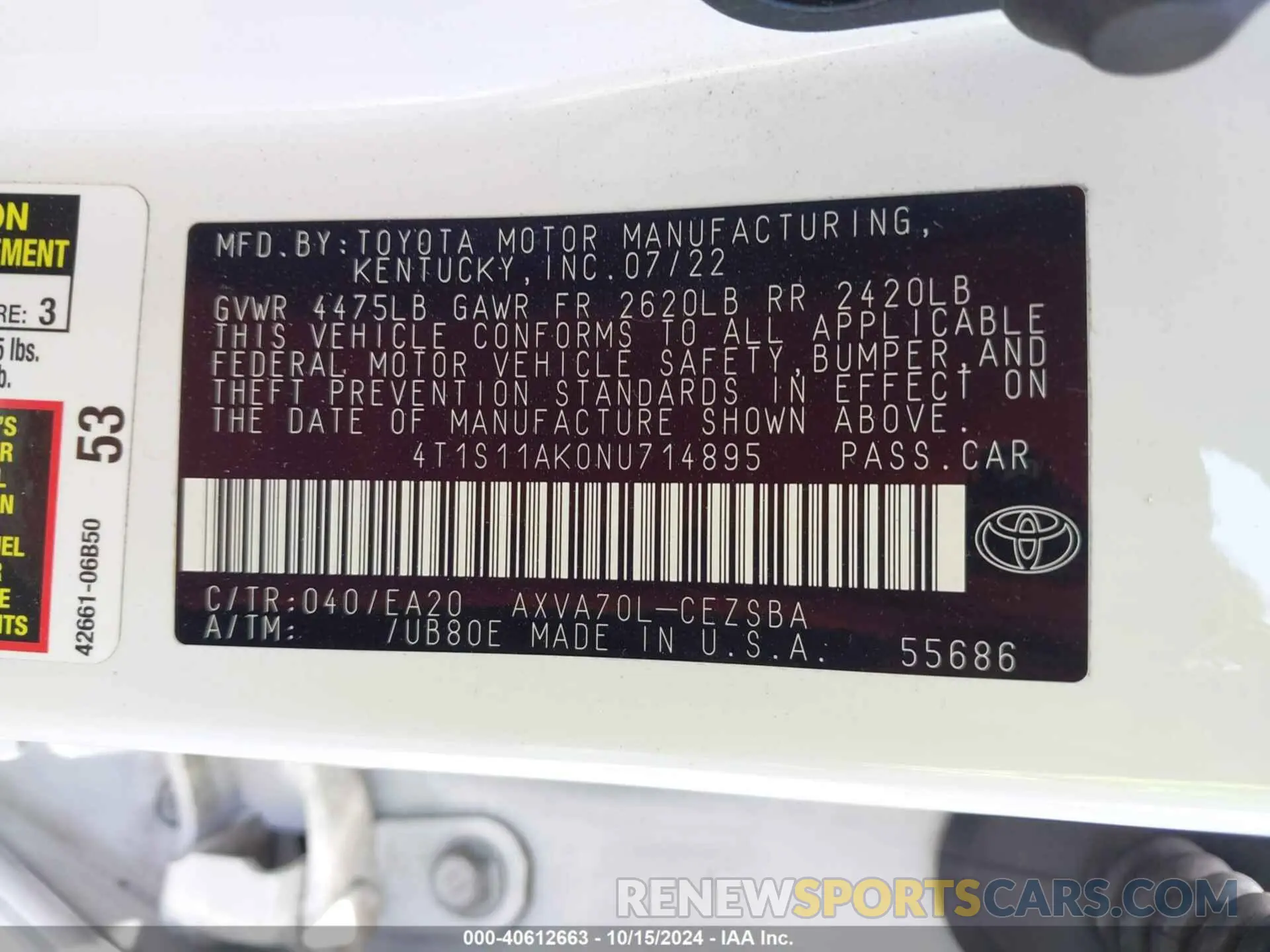 9 Photograph of a damaged car 4T1S11AK0NU714895 TOYOTA CAMRY 2022