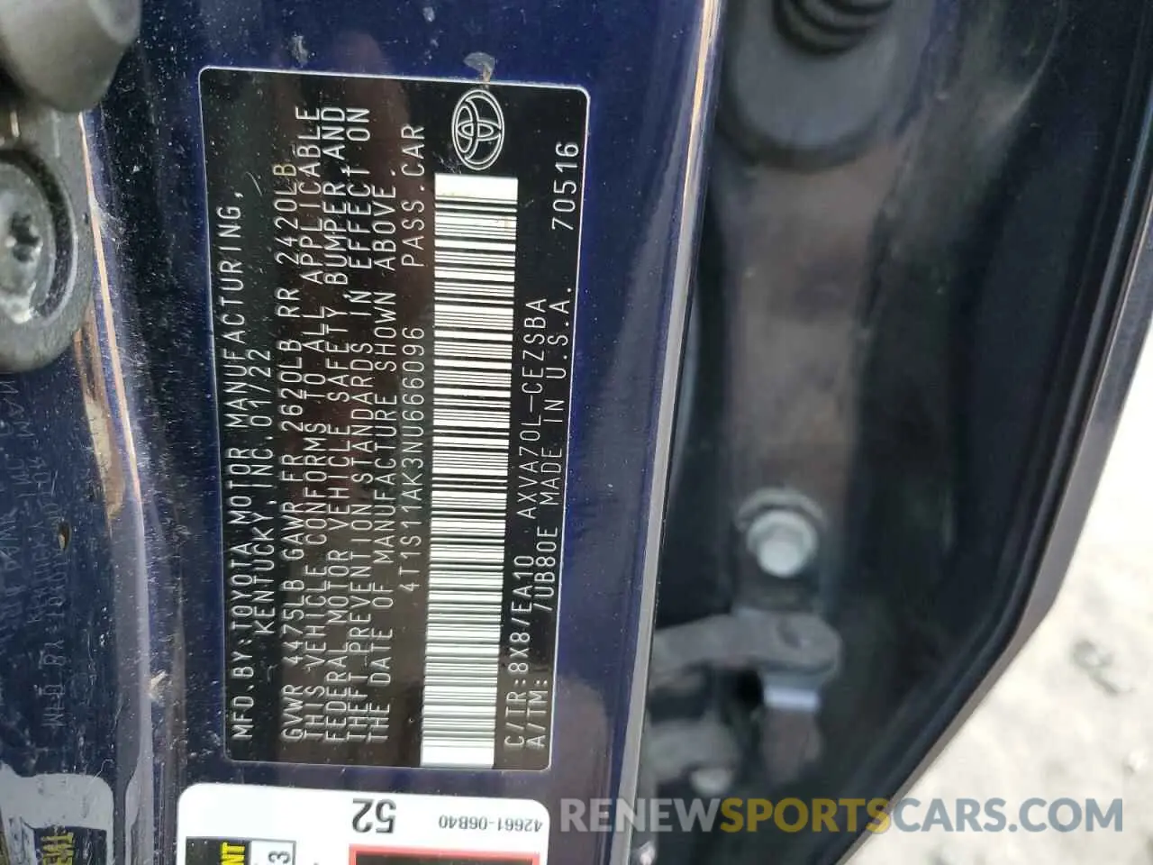 12 Photograph of a damaged car 4T1S11AK3NU666096 TOYOTA CAMRY 2022