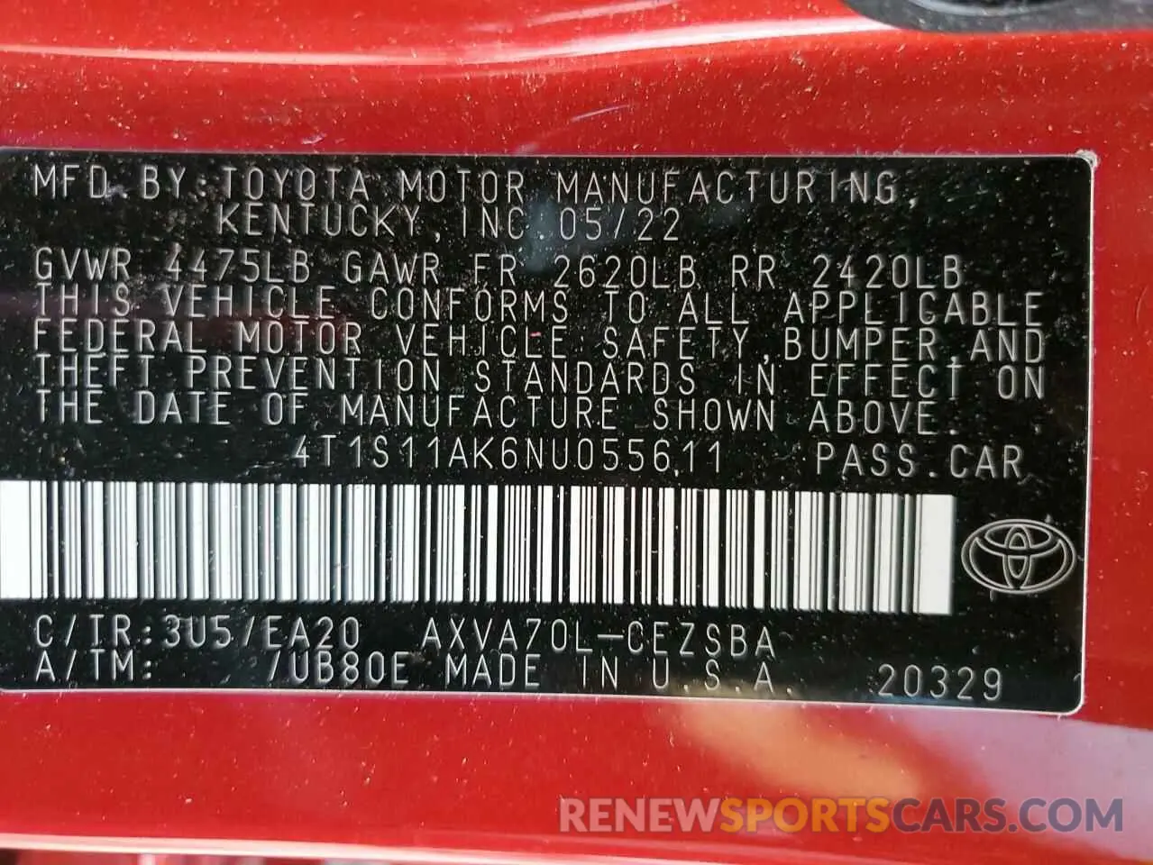 12 Photograph of a damaged car 4T1S11AK6NU055611 TOYOTA CAMRY 2022