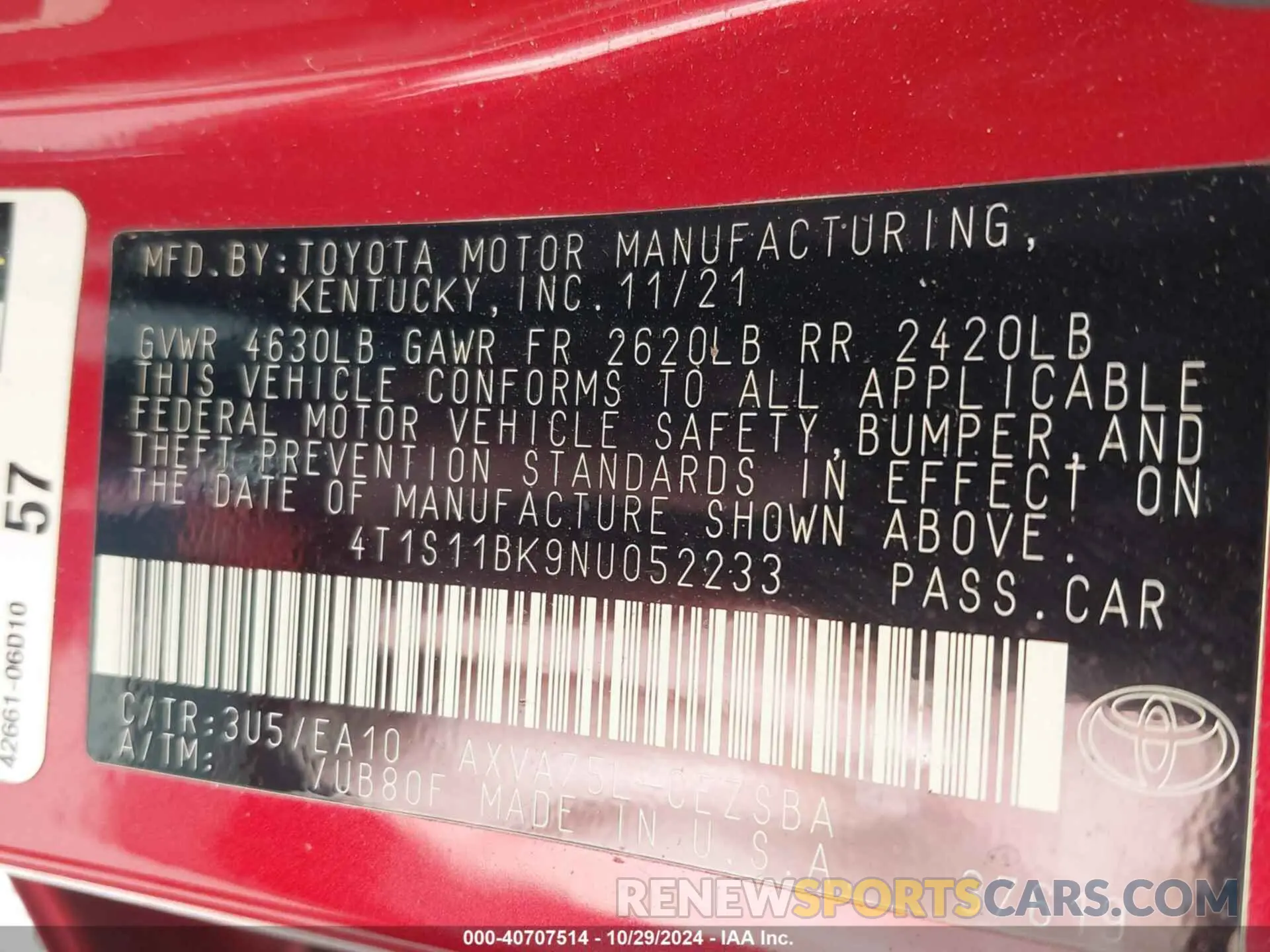 9 Photograph of a damaged car 4T1S11BK9NU052233 TOYOTA CAMRY 2022