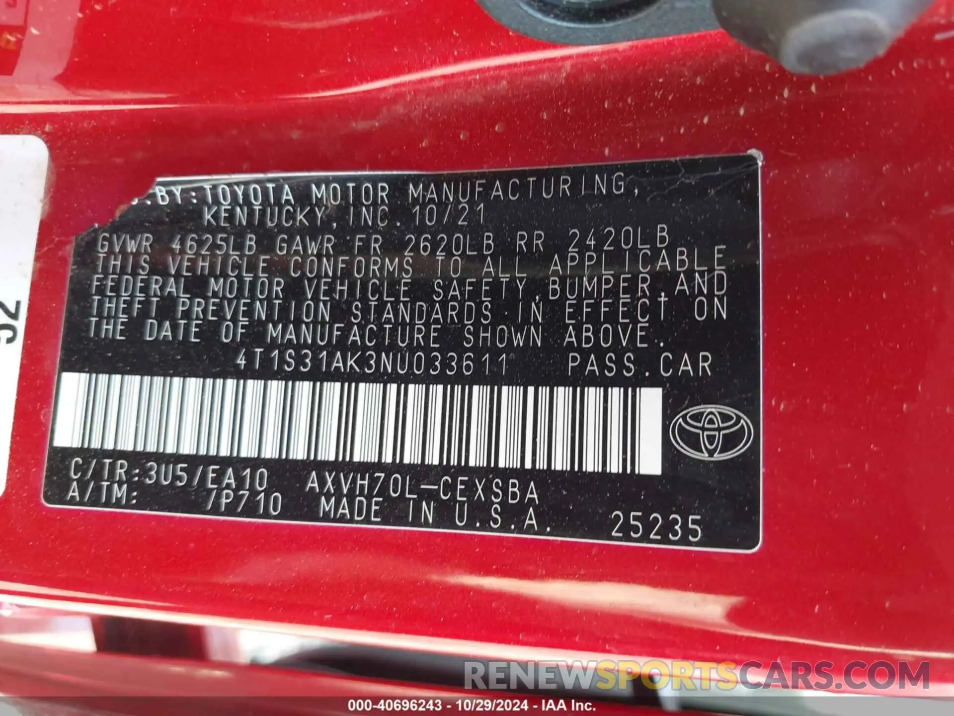 9 Photograph of a damaged car 4T1S31AK3NU033611 TOYOTA CAMRY 2022