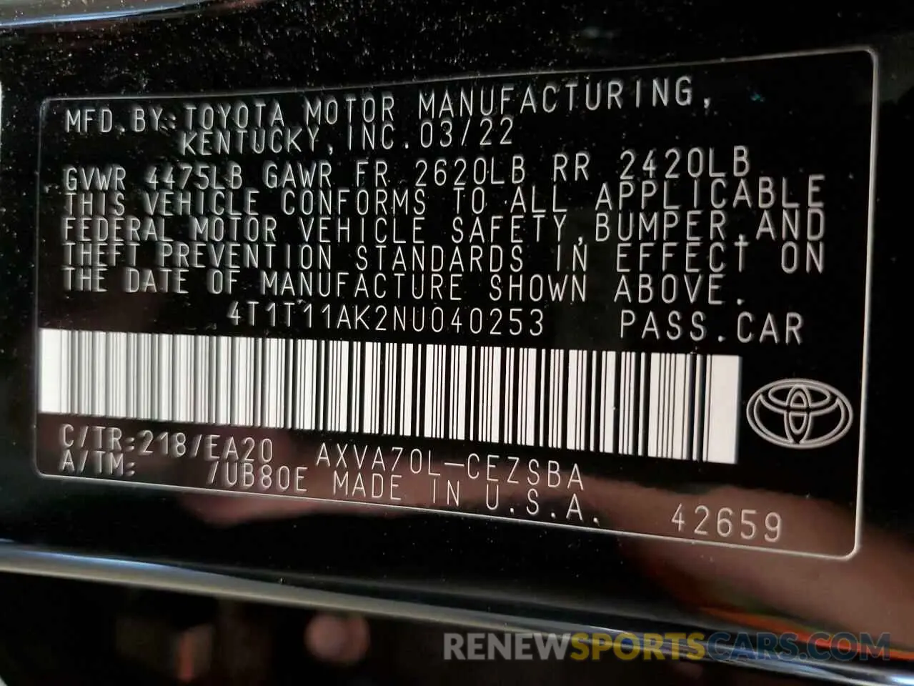 13 Photograph of a damaged car 4T1T11AK2NU040253 TOYOTA CAMRY 2022