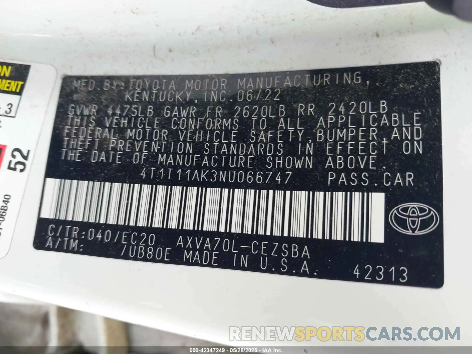 9 Photograph of a damaged car 4T1T11AK3NU066747 TOYOTA CAMRY 2022