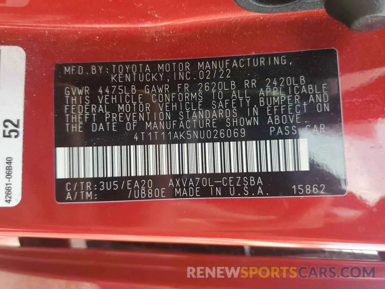 14 Photograph of a damaged car 4T1T11AK5NU026069 TOYOTA CAMRY 2022