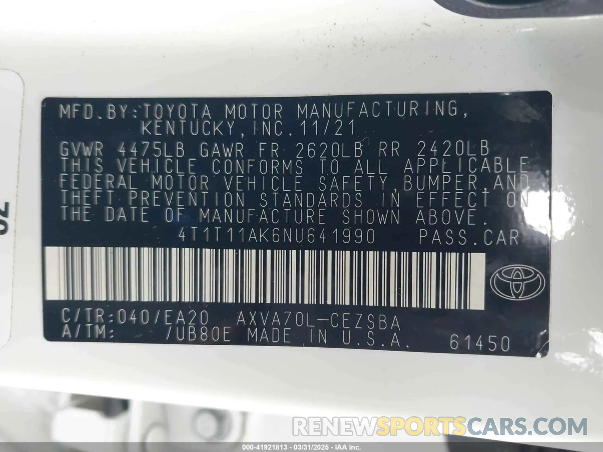 9 Photograph of a damaged car 4T1T11AK6NU641990 TOYOTA CAMRY 2022