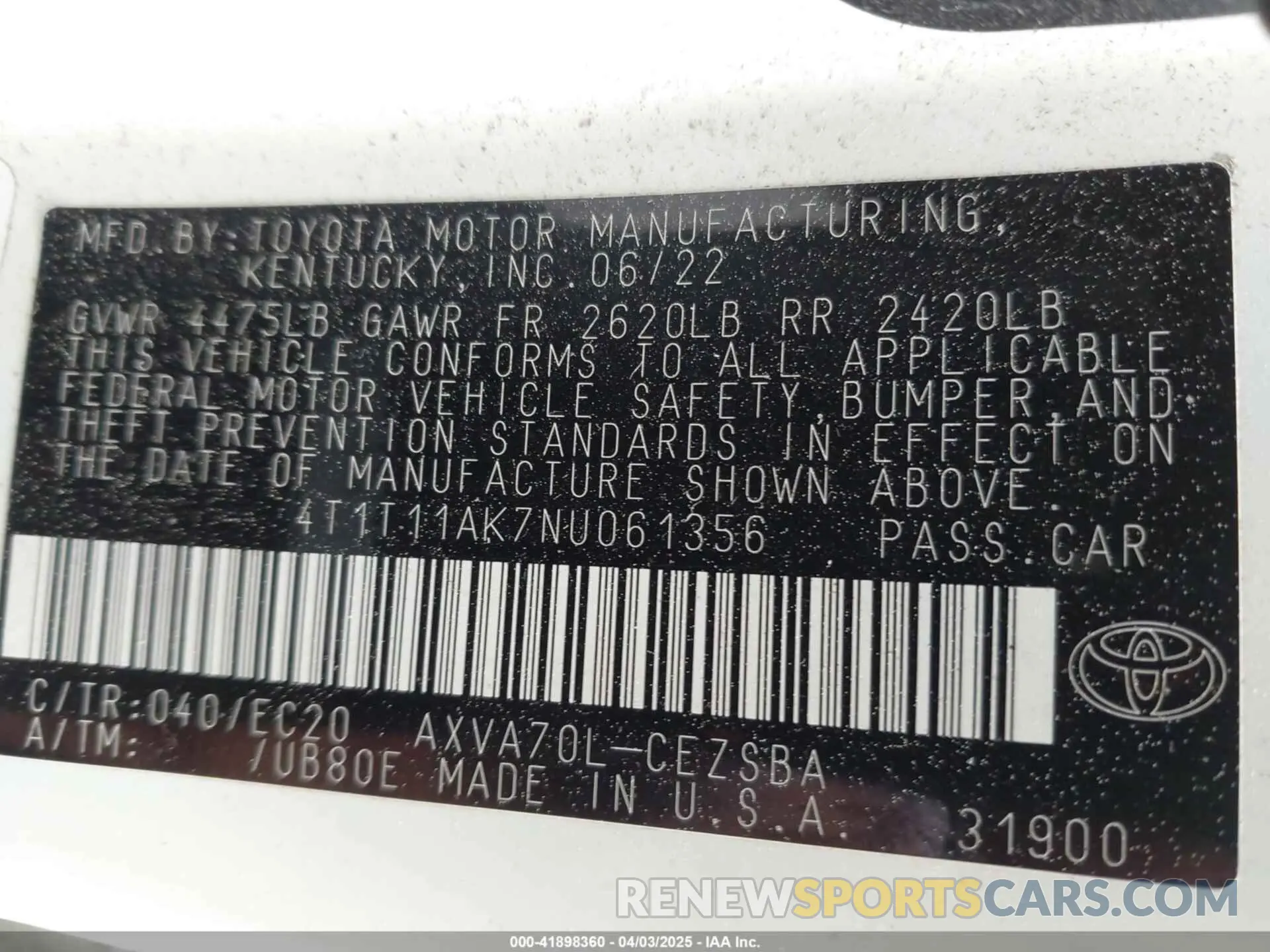 9 Photograph of a damaged car 4T1T11AK7NU061356 TOYOTA CAMRY 2022