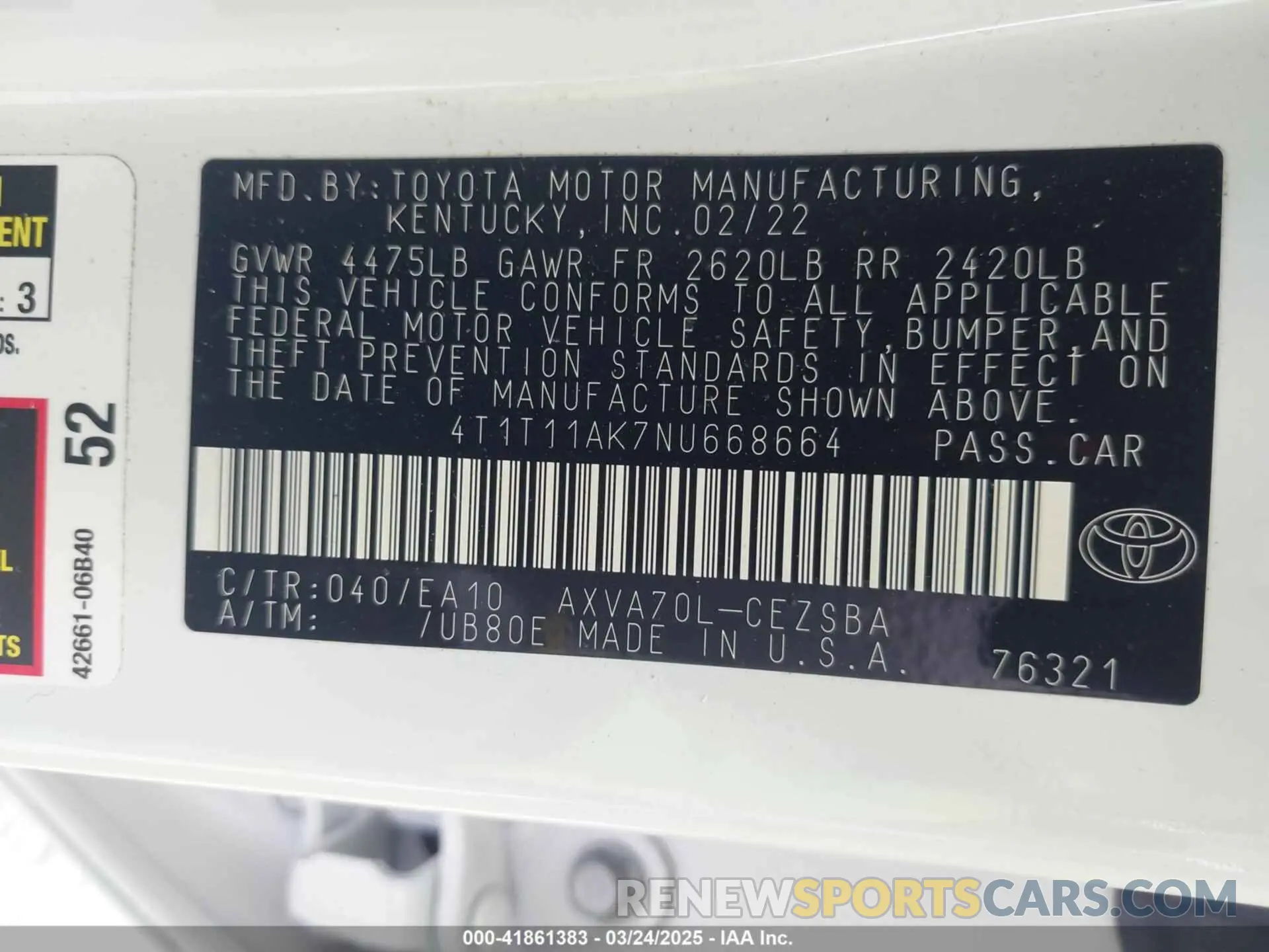 9 Photograph of a damaged car 4T1T11AK7NU668664 TOYOTA CAMRY 2022