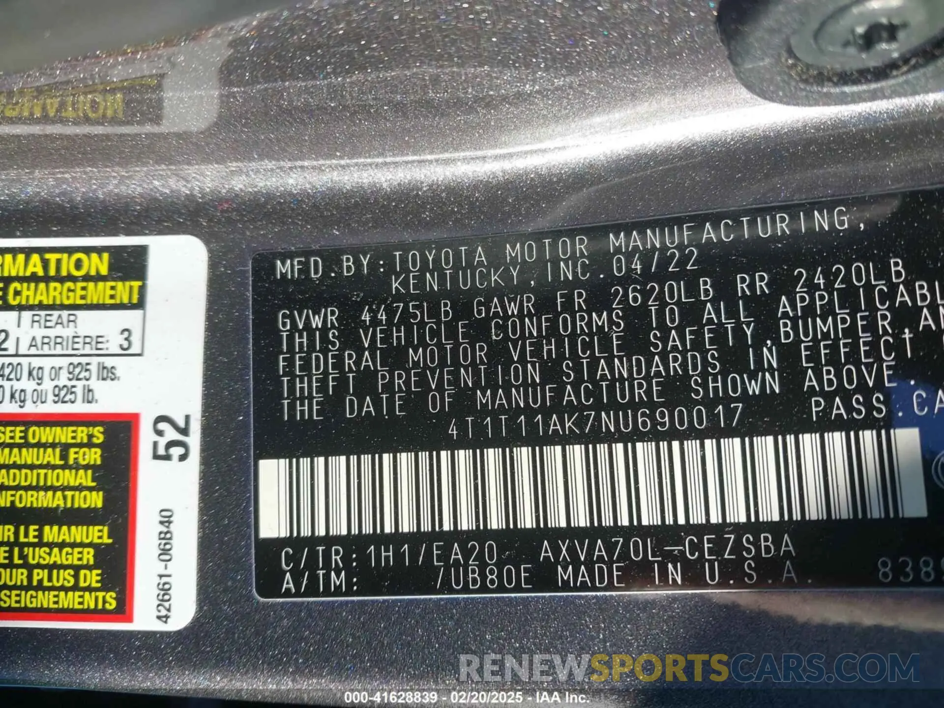 9 Photograph of a damaged car 4T1T11AK7NU690017 TOYOTA CAMRY 2022