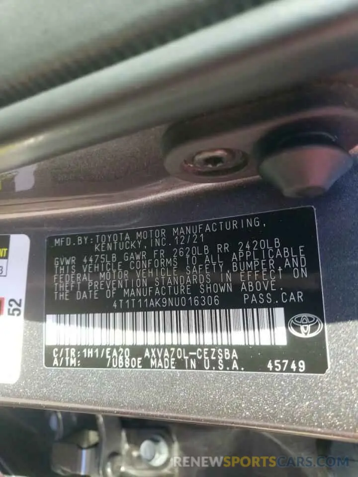 14 Photograph of a damaged car 4T1T11AK9NU016306 TOYOTA CAMRY 2022