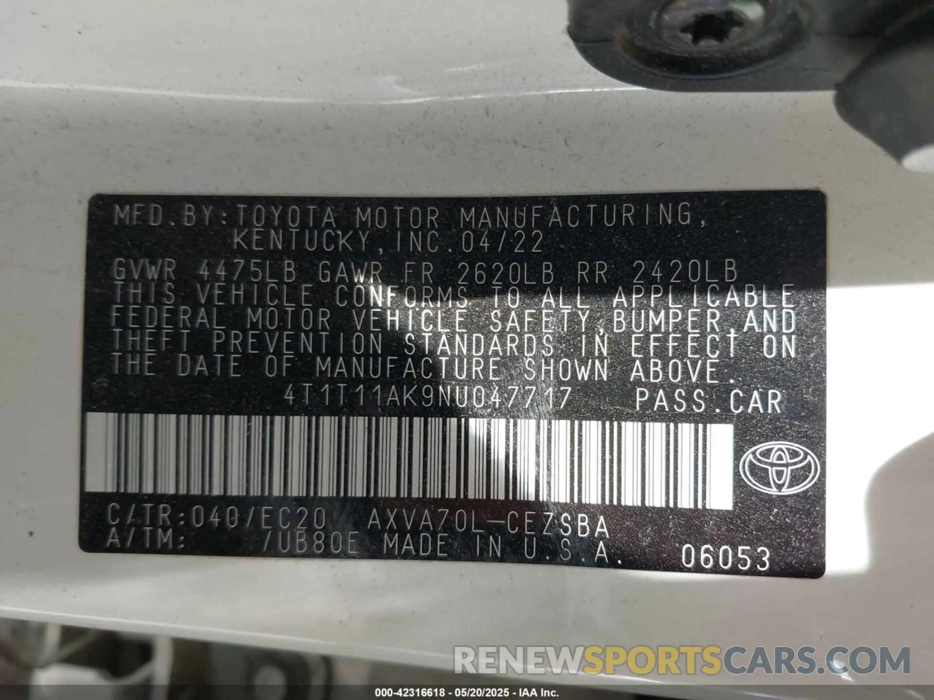 9 Photograph of a damaged car 4T1T11AK9NU047717 TOYOTA CAMRY 2022