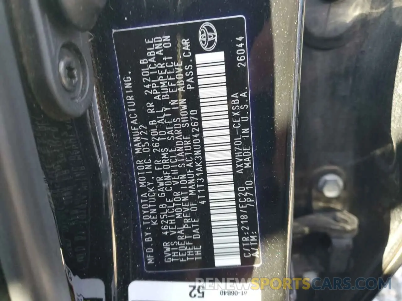 12 Photograph of a damaged car 4T1T31AK3NU042670 TOYOTA CAMRY 2022