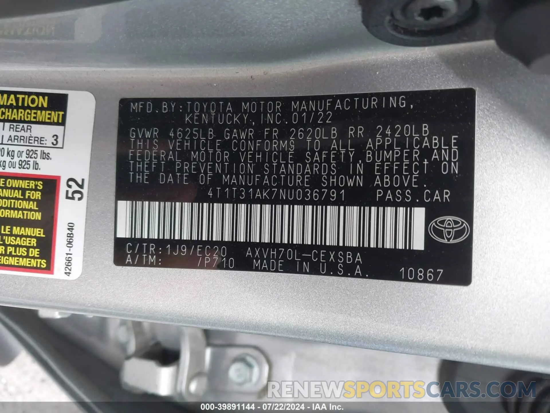 9 Photograph of a damaged car 4T1T31AK7NU036791 TOYOTA CAMRY 2022
