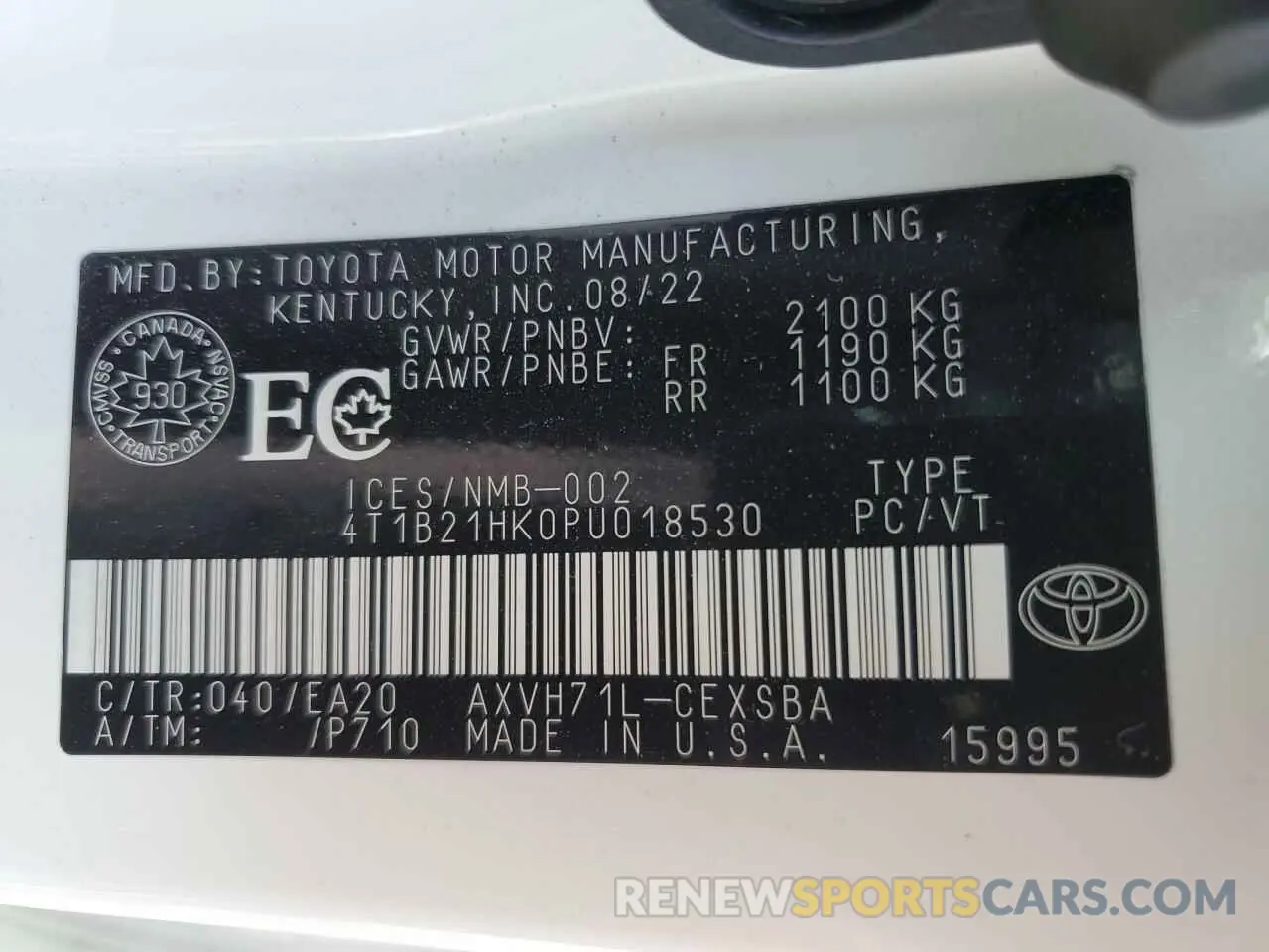 12 Photograph of a damaged car 4T1B21HK0PU018530 TOYOTA CAMRY 2023