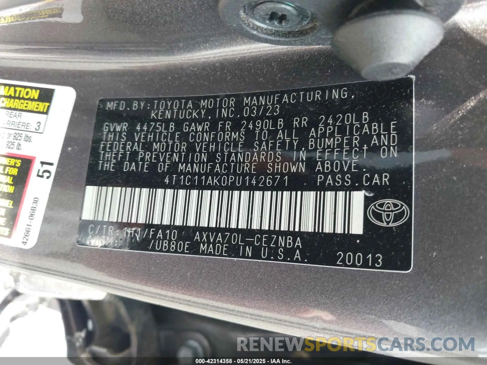 9 Photograph of a damaged car 4T1C11AK0PU142671 TOYOTA CAMRY 2023