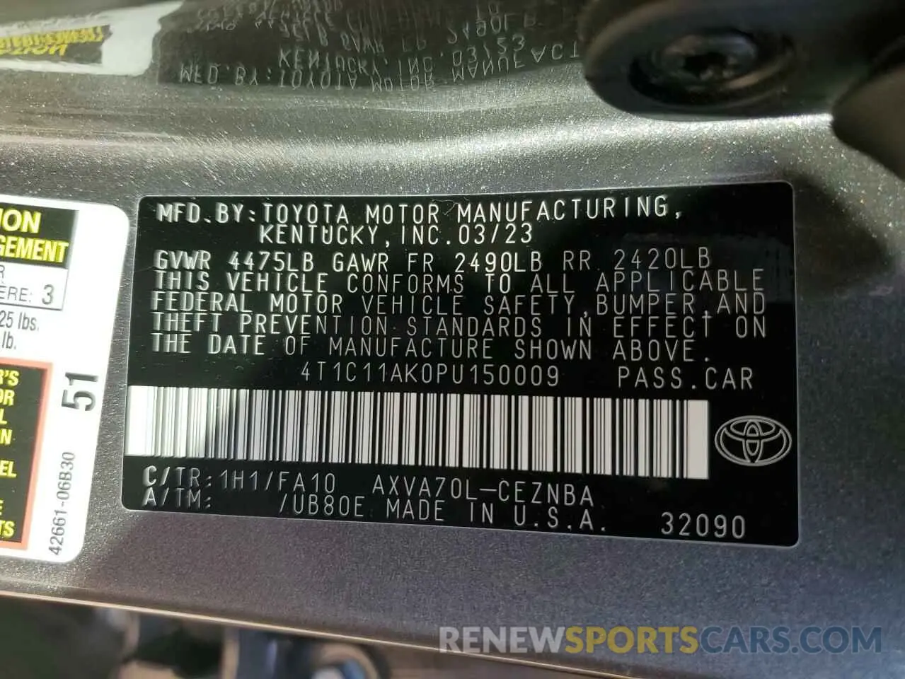 12 Photograph of a damaged car 4T1C11AK0PU150009 TOYOTA CAMRY 2023