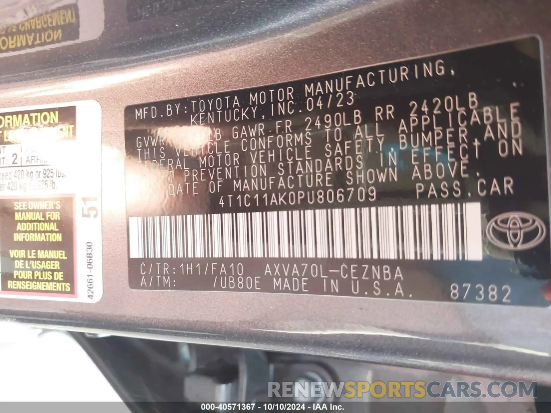 9 Photograph of a damaged car 4T1C11AK0PU806709 TOYOTA CAMRY 2023