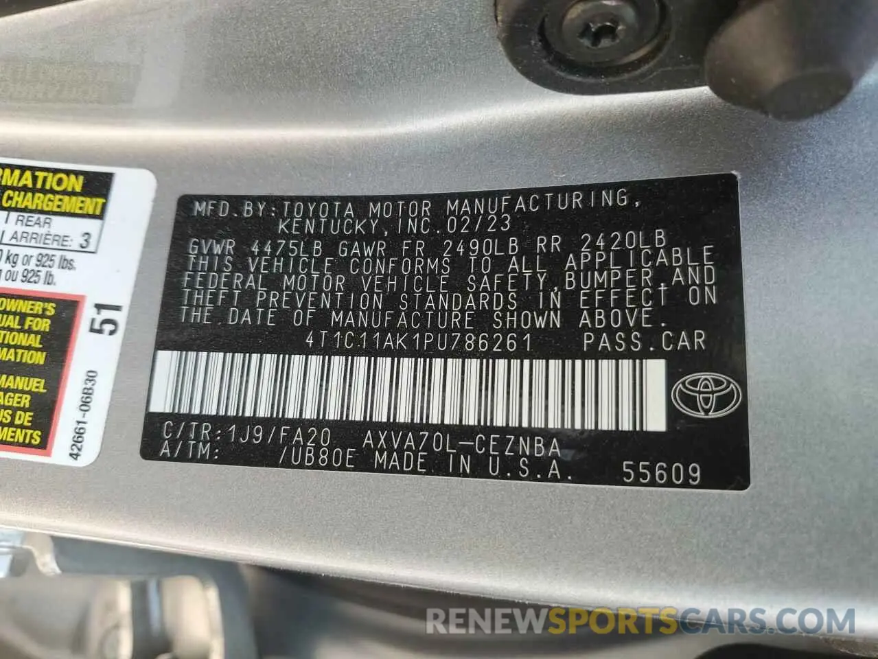 13 Photograph of a damaged car 4T1C11AK1PU786261 TOYOTA CAMRY 2023