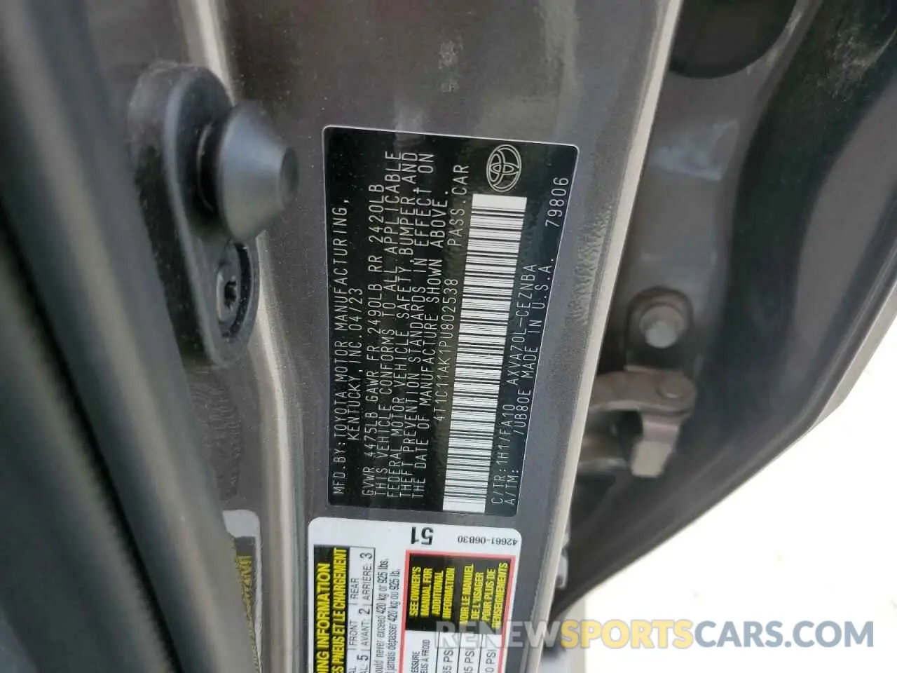 12 Photograph of a damaged car 4T1C11AK1PU802538 TOYOTA CAMRY 2023