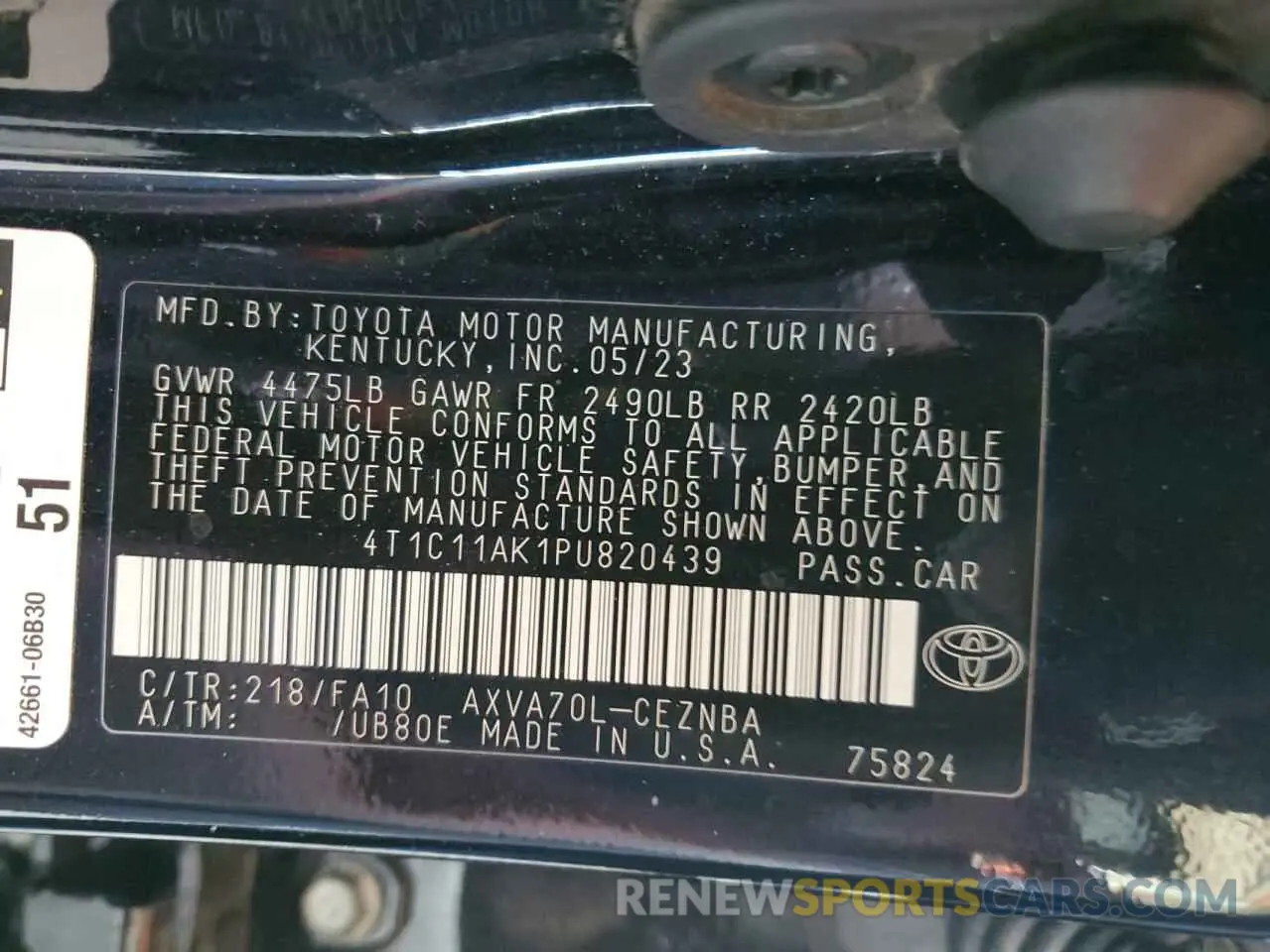 13 Photograph of a damaged car 4T1C11AK1PU820439 TOYOTA CAMRY 2023