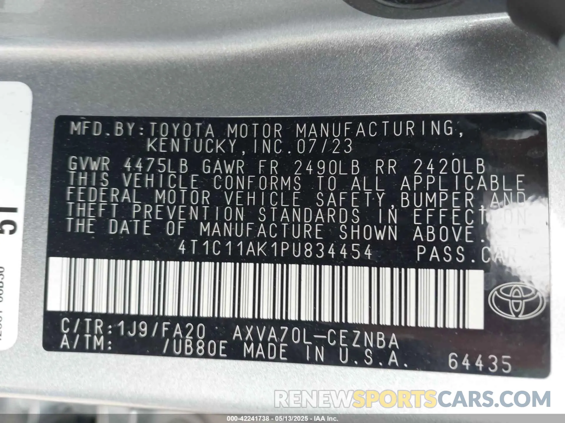 9 Photograph of a damaged car 4T1C11AK1PU834454 TOYOTA CAMRY 2023