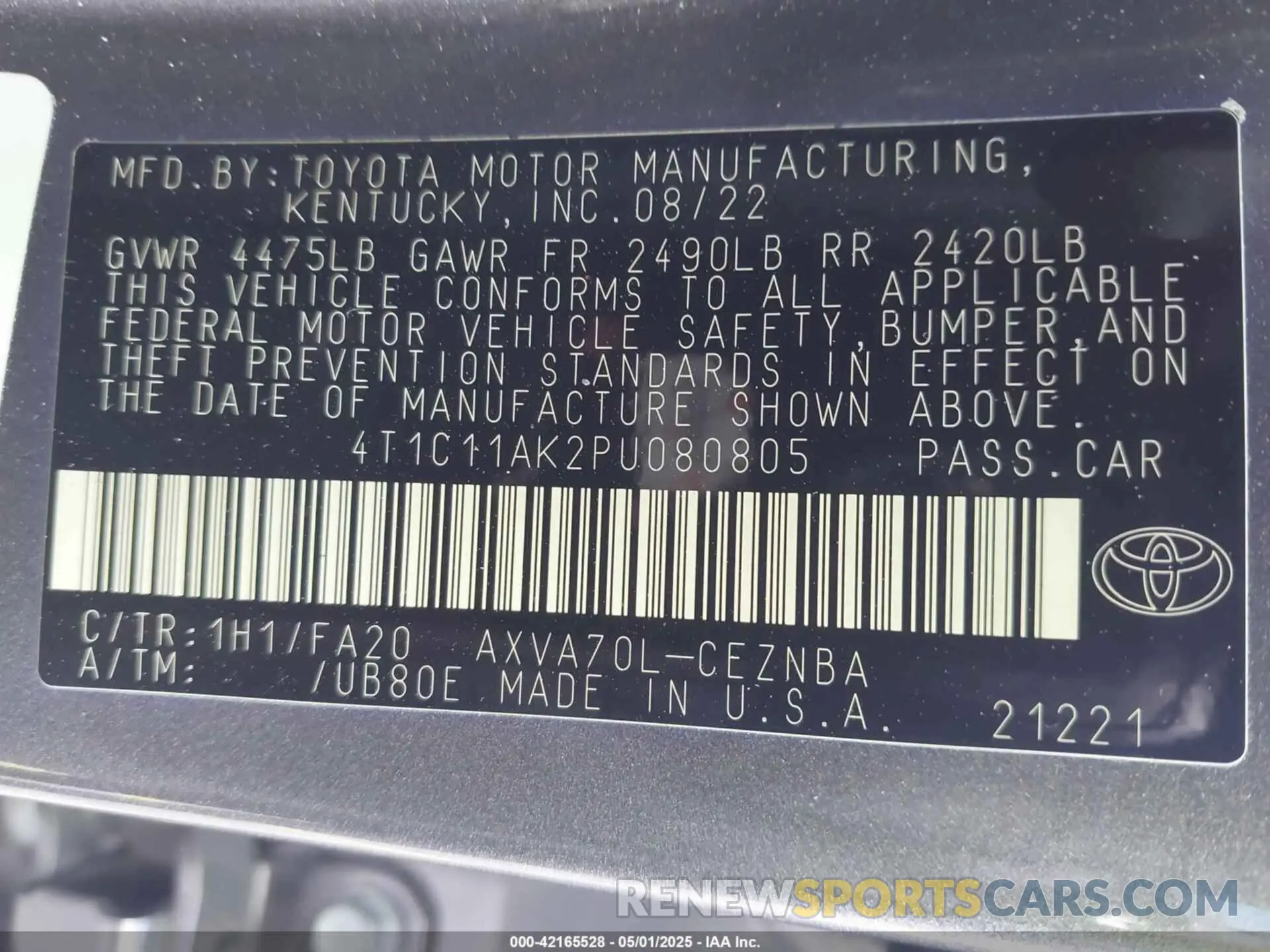 9 Photograph of a damaged car 4T1C11AK2PU080805 TOYOTA CAMRY 2023