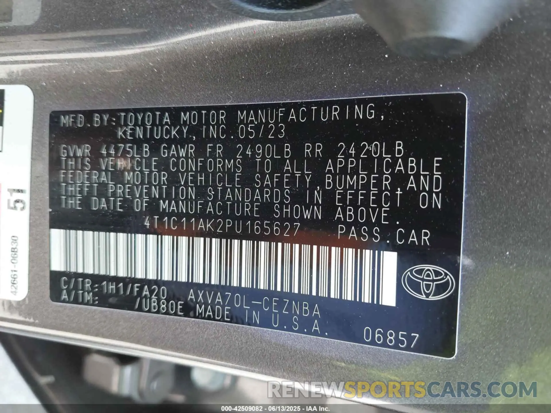 9 Photograph of a damaged car 4T1C11AK2PU165627 TOYOTA CAMRY 2023