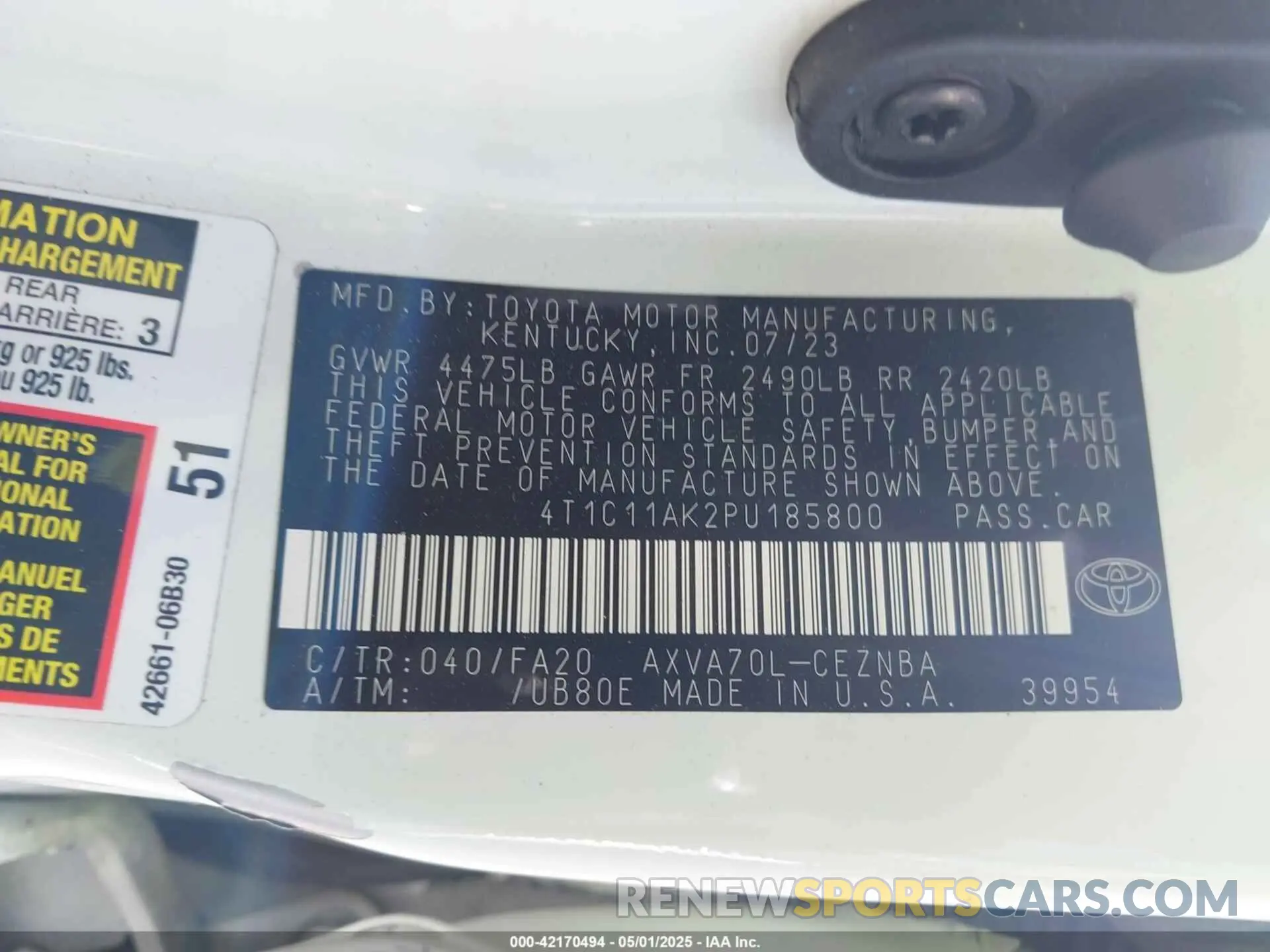 9 Photograph of a damaged car 4T1C11AK2PU185800 TOYOTA CAMRY 2023