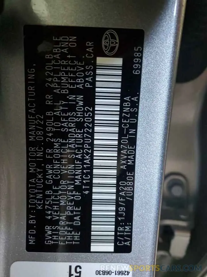 13 Photograph of a damaged car 4T1C11AK2PU722052 TOYOTA CAMRY 2023