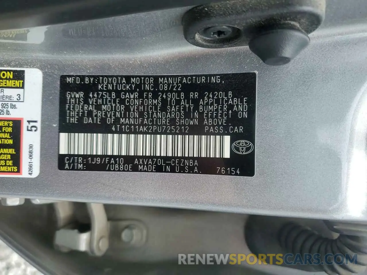 13 Photograph of a damaged car 4T1C11AK2PU725212 TOYOTA CAMRY 2023
