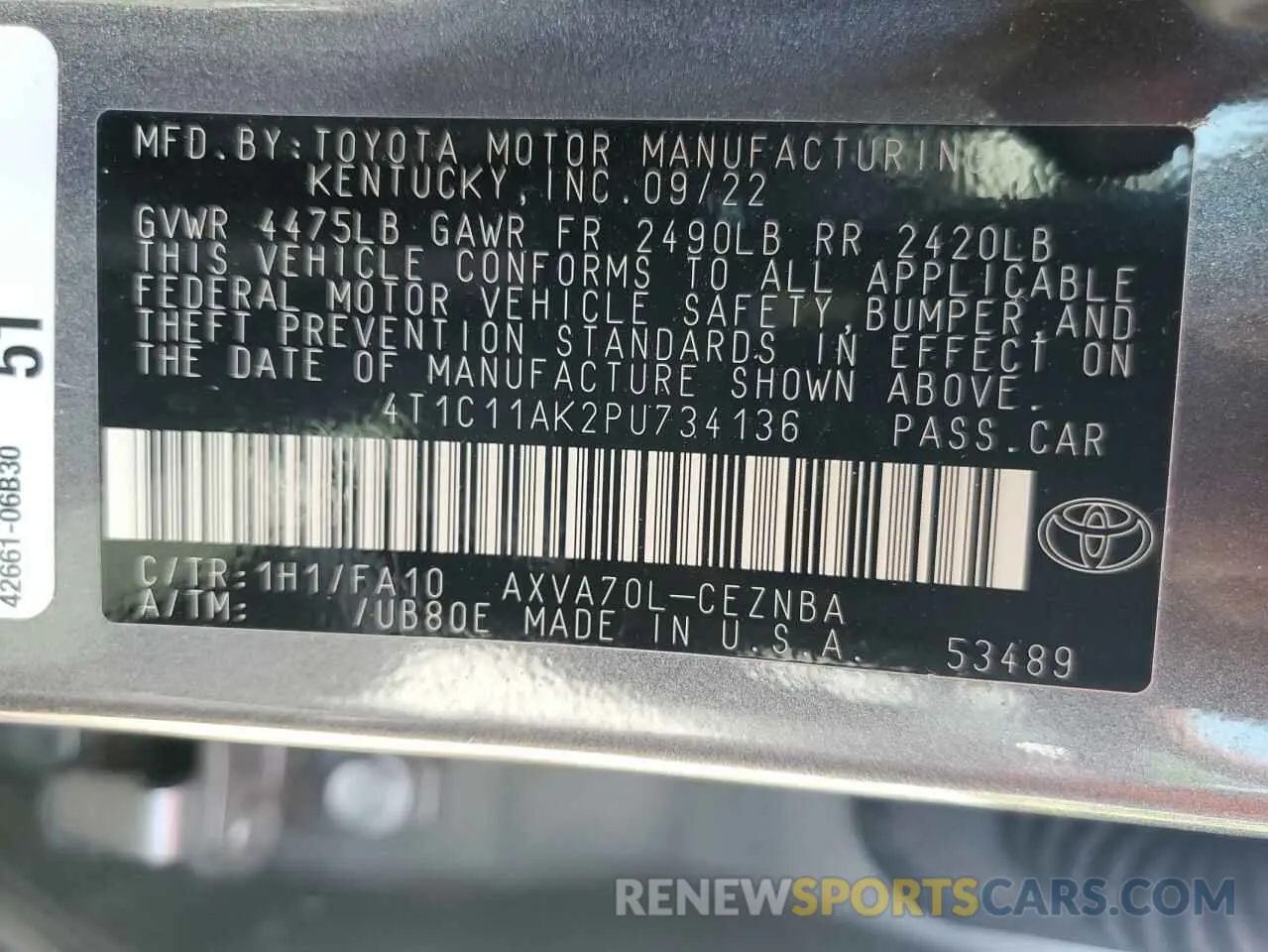 12 Photograph of a damaged car 4T1C11AK2PU734136 TOYOTA CAMRY 2023