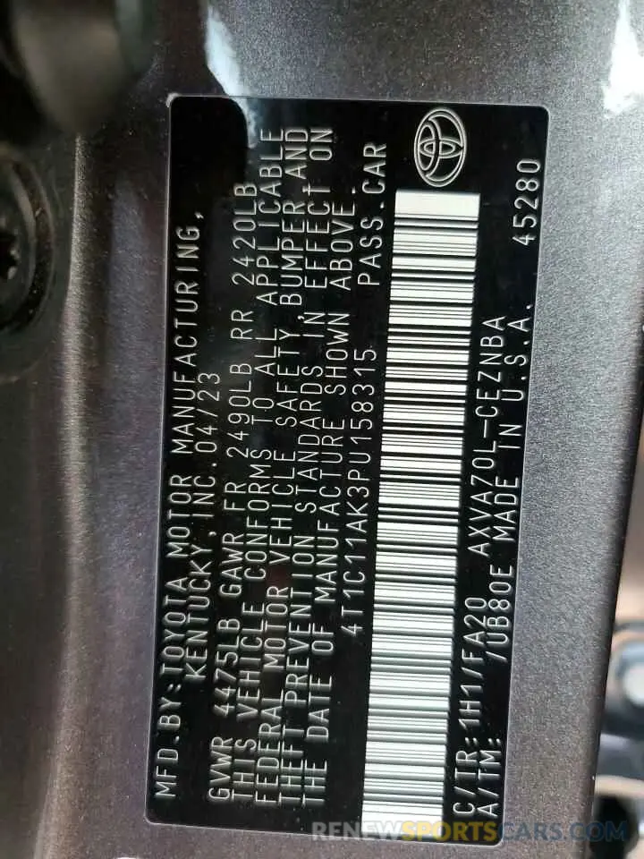 13 Photograph of a damaged car 4T1C11AK3PU158315 TOYOTA CAMRY 2023