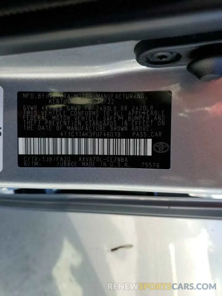 12 Photograph of a damaged car 4T1C11AK3PU746019 TOYOTA CAMRY 2023