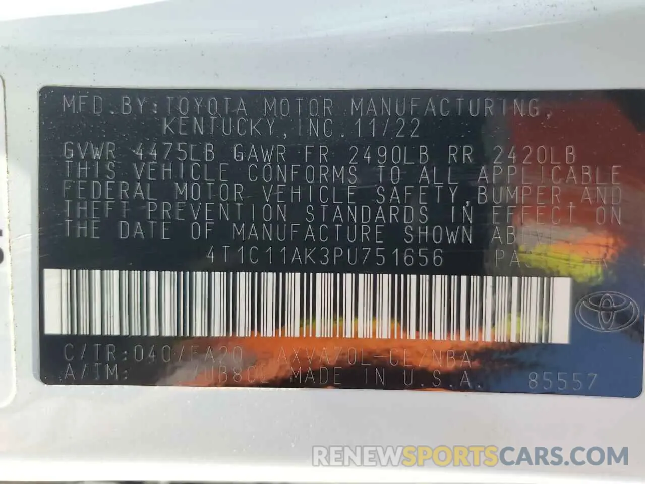 12 Photograph of a damaged car 4T1C11AK3PU751656 TOYOTA CAMRY 2023