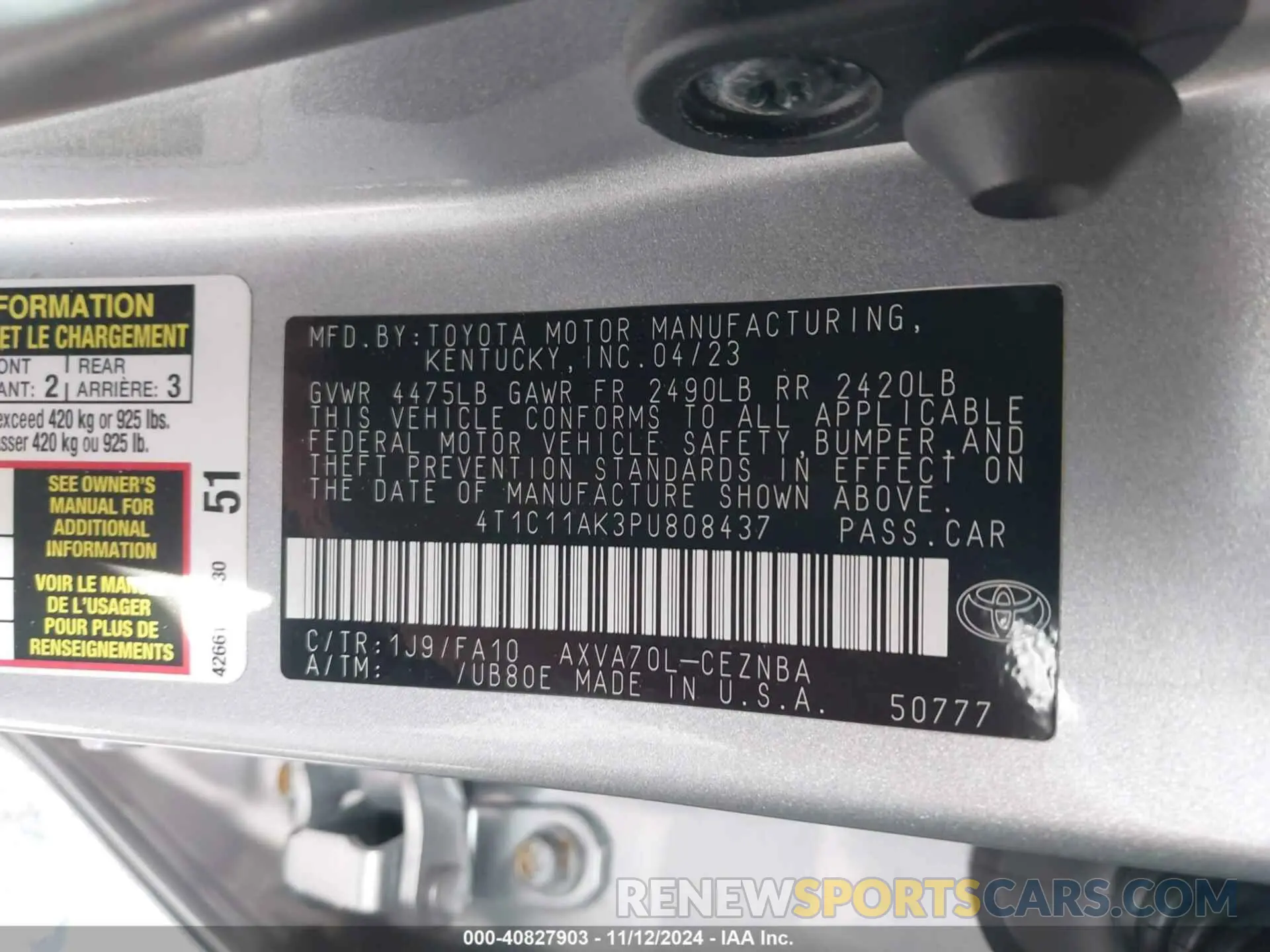 9 Photograph of a damaged car 4T1C11AK3PU808437 TOYOTA CAMRY 2023