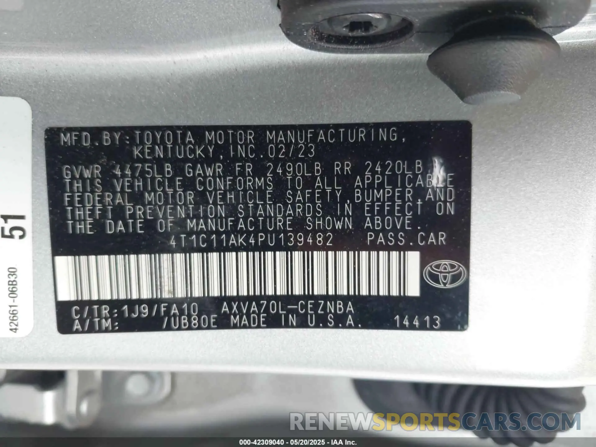 9 Photograph of a damaged car 4T1C11AK4PU139482 TOYOTA CAMRY 2023