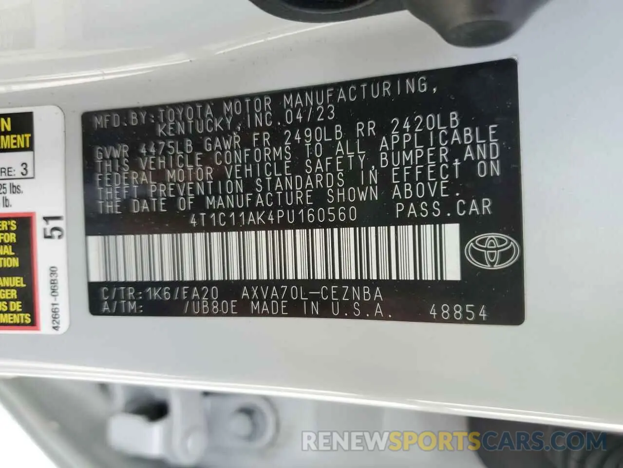 12 Photograph of a damaged car 4T1C11AK4PU160560 TOYOTA CAMRY 2023