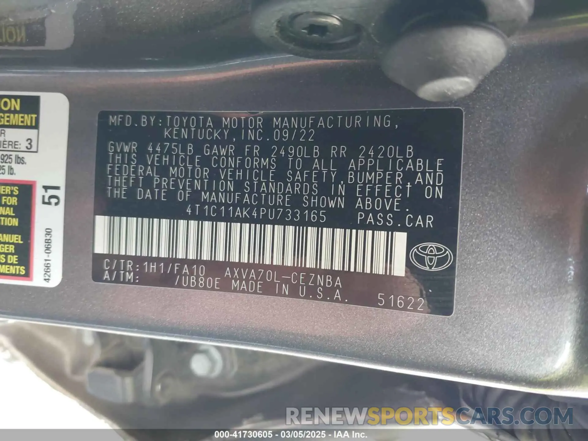 9 Photograph of a damaged car 4T1C11AK4PU733165 TOYOTA CAMRY 2023