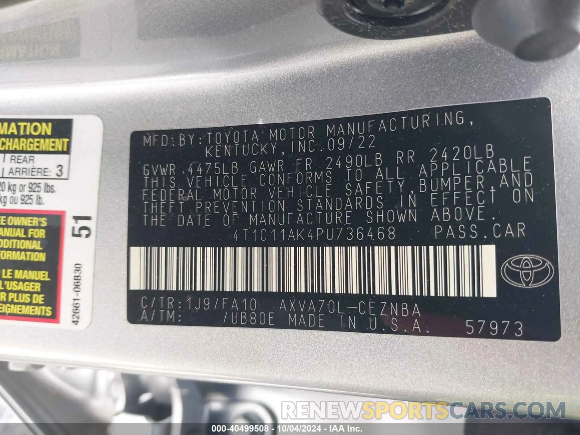 9 Photograph of a damaged car 4T1C11AK4PU736468 TOYOTA CAMRY 2023